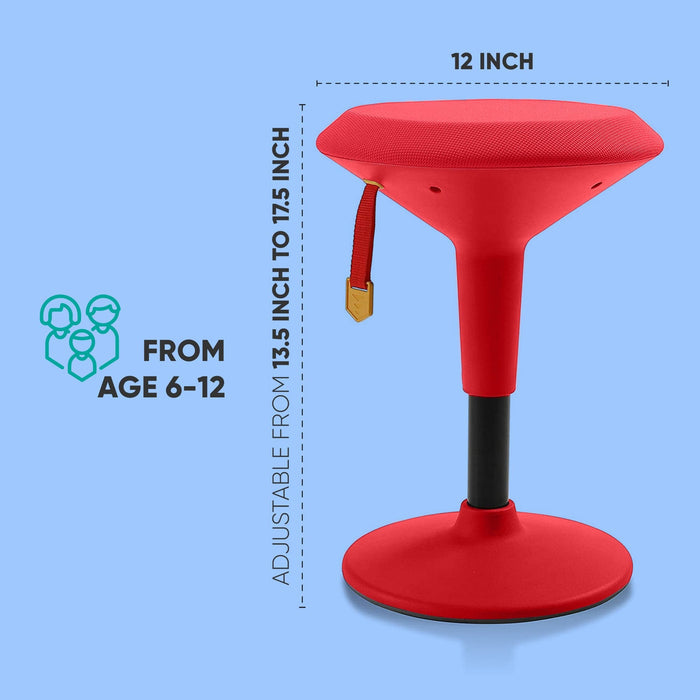 Adjustable red wobble chair for kids ages 6-12, height 13.5-17.5 inches, Office Logix Shop