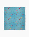 The At The Pool beach blanket by Geometry features a swimming pool tile pattern with people relaxing, swimming, and floating seen from above. Quick-drying and made from recycled materials for eco-friendly fun.