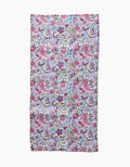 The Bazaar bar towel by Maayan Alper-Swan is made from ultra-absorbent Geoweave fabric, showcasing a vibrant floral and paisley design in pink, blue, green, and white tones. It is displayed flat on a white background.