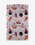 The Be My Galentine cloth face covering by Janna Sue Design is made from recycled materials and features diverse illustrated women among purple leafy branches with playful “Be My Galentine” text on a white background.
