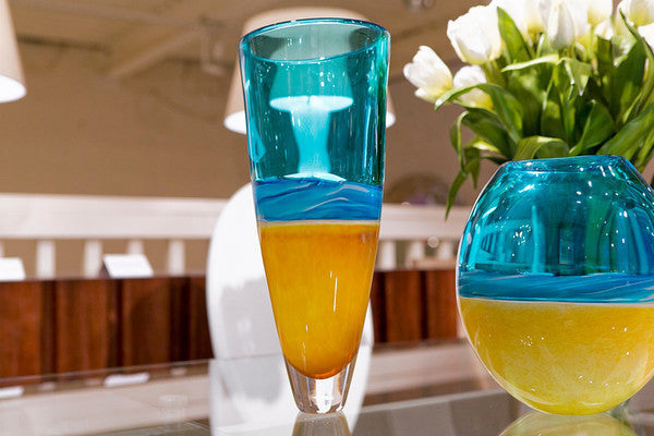 Beach Tall Vase, Copper Blue - Teign Valley Glass
