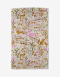 The Callalight tea towel by Amy MacCready showcases a whimsical woodland print with deer, rabbits, foxes, boars, hedgehogs, and florals in brown, pink, and green on cream—crafted from ultra-absorbent recycled materials.