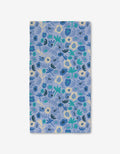 The Sareka Unique Cool Blooms bath towel features a dense pattern of blue, yellow, and green flowers and leaves on light blue, crafted with Geoweave technology for ultra-absorbency across the entire surface.