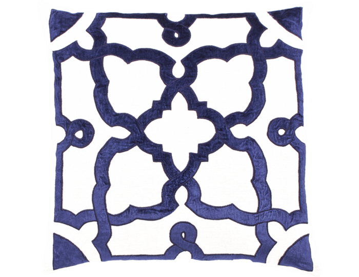 Creme Linen Navy Velvet Pillow - Callisto Home