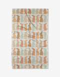 The Cute Easter Bunny tea towel by Hufton Studio is a rectangular, eco-friendly kitchen towel with rows of pastel bunny silhouettes on a light background—perfect as an absorbent and decorative dish towel.