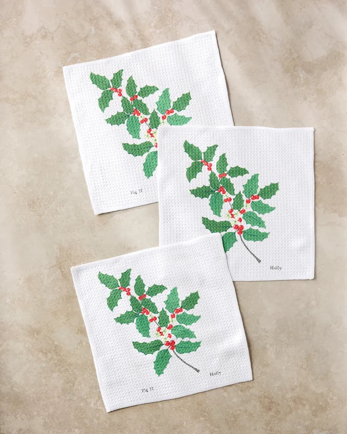 December Holly by Linda Fox: a recycled napkin featuring a plant illustration.