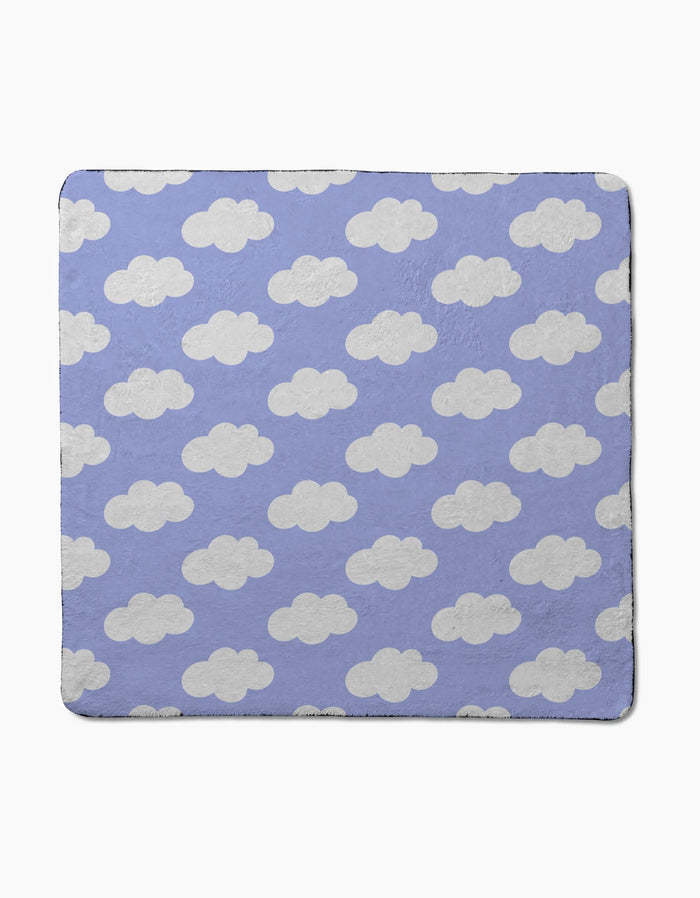 The Dreamy Clouds dog towel by Letters By Shells is a square, ultra-absorbent blanket with a light purple background and white cloud pattern—offering stylish, practical comfort for your pet.