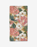 The Flower Explosion Bar Towel by Second Nature Studio features a bold floral print on dark backdrop, with pink, white, and red flowers. Made from soft Geoweave™ fabric, it’s both decorative and functional for your home.