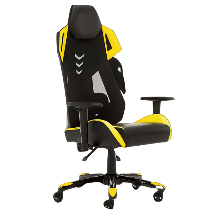 Black and yellow mesh high-back gaming chair with armrests and headrest by Office Logix Shop