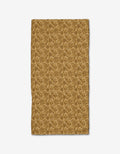 The Danelys Sidron Golden Fall Flowers bar towel is shown flat on a white background, featuring a tan Geoweave fabric with an ultra-absorbent design and a repeating pattern of small brown leaves and stems.