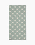 The Geometry Harbor Haven is a rectangular, light green bar towel made from recycled materials, featuring repeating white stars connected by dotted lines, shown on a white background.
