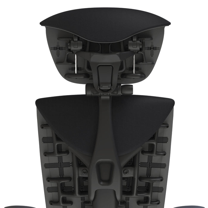 Black Herman Miller Embody headrest attached to ergonomic office chair back by Office Logix Shop