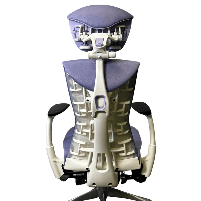 Refurbished Herman Miller Embody gaming chair with ergonomic backrest and headrest, rear view