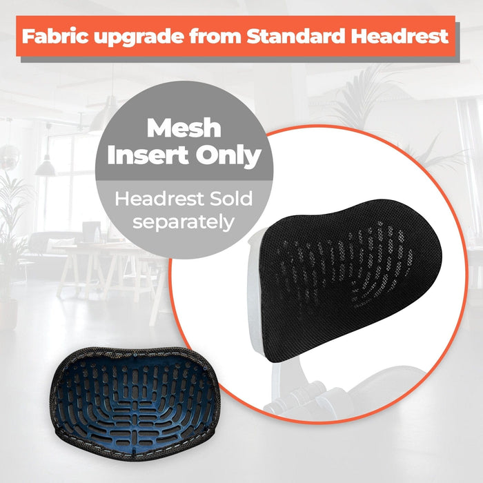 Black mesh insert for Mirra 2 headrest add-on, compatible with Office Logix refurbished chairs