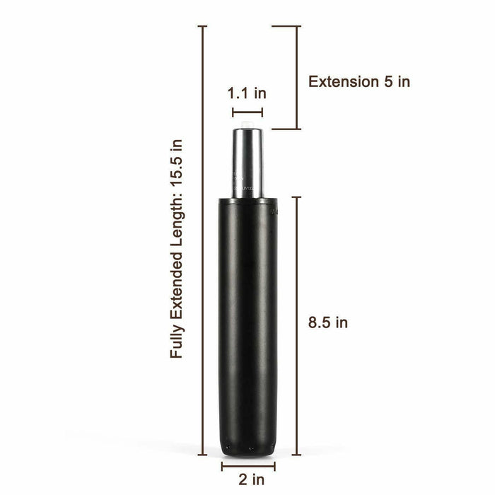 Heavy duty replacement gas cylinder for Herman Miller Aeron chair with dimensions labeled
