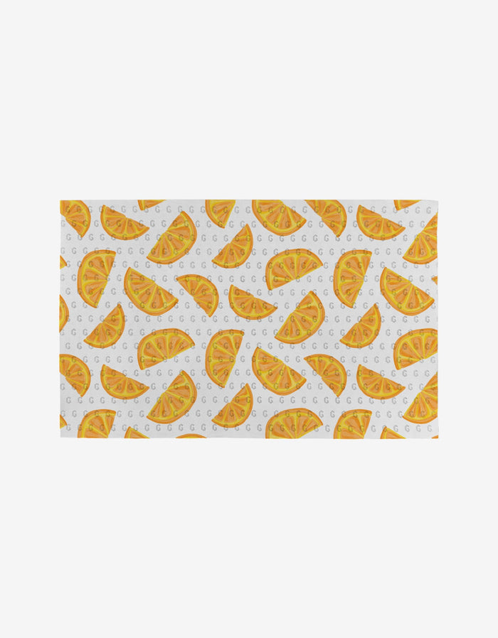 Here Comes The Sun by Aubrey Fairchild features orange slices and tiny gray Gs on white, making these eco-friendly, reusable Not Paper Towels both stylish and sustainable.