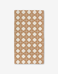 The Jackson rug by Charlie Rowan Designs features a geometric grid of white plus signs and squares with dots on a brown background, crafted with Geoweave technology for ultra-absorbent performance.
