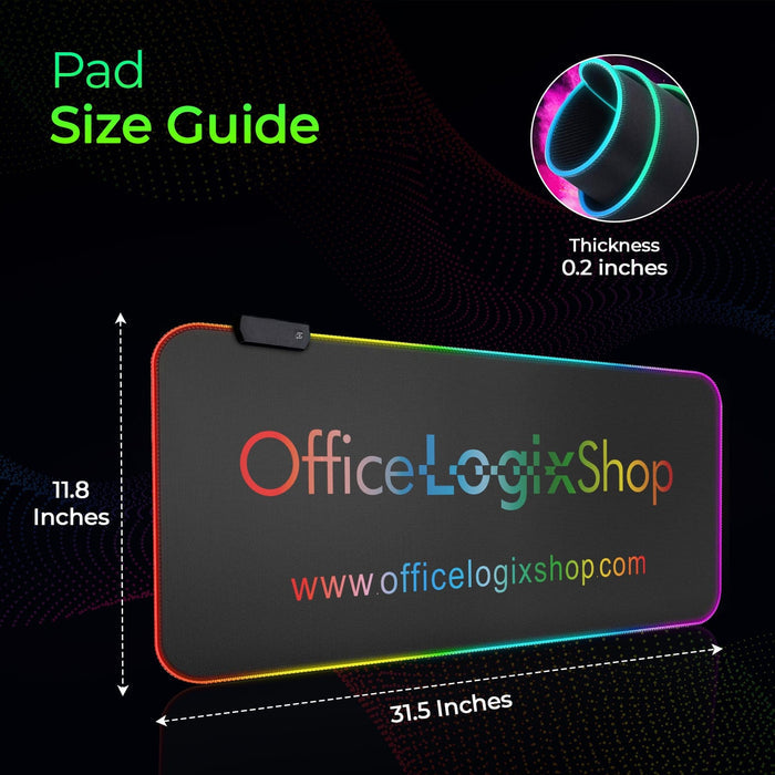 Large RGB LED gaming mouse pad by Office Logix Shop, 31.5 x 11.8 inches, illuminated edge.