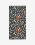 Mushroom Grove by Charlie Rowan Designs is a rectangular bar towel with orange and white mushrooms and small white flowers on a dark background, made from Geoweave™ fabric for excellent absorbency and durability.