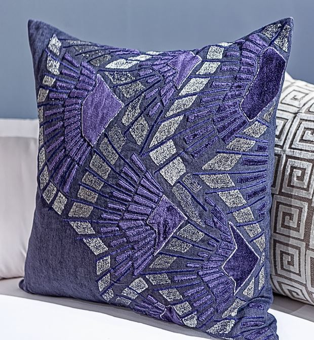 Navy Linen/Navy Velvet/Silver Applique - Callisto Home
