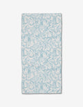 The Pears Please kitchen towel by Aubrey Fairchild features a detailed light blue line drawing of pears on white Geoweave fabric—ultra-absorbent and perfect as a stylish bar towel.