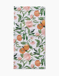 The Peony For Your Thoughts Bar Towel by Aubrey Fairchild showcases oranges, green leaves, and pink flowers on white, made from ultra-absorbent Geoweave fabric.