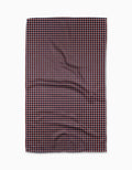 Geometrys Picnic Parade is a rectangular tea towel with a small maroon, white, and blue checkered pattern, crafted from durable Geoweave fabric and shown flat on a white background.