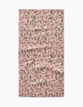 The Pink Mint Leaves bar towel by Katie OShea features a pink rectangular design with a quilted texture and an all-over pattern of green, brown, and white leaves on Geoweave fabric for a natural, organic look.