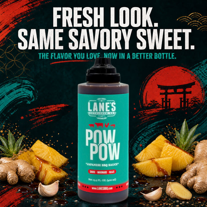 Pow Pow marinade visual ingredients with pow pow style design