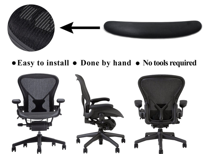 Office Logix Shop seat foam insert replacement for Herman Miller Aeron chair size B and A, easy hand installation, shown with detailed seat pan and chair views.