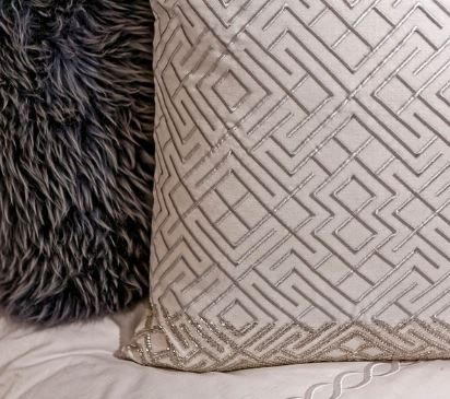 Silver Embroidered Pillow With Silver Beads - Callisto Home