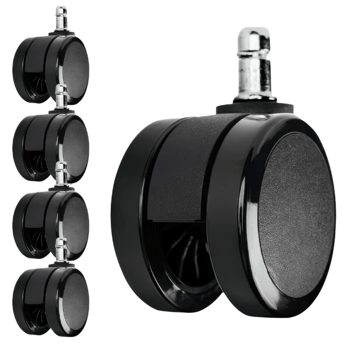 Set of five black office chair replacement casters compatible with Herman Miller