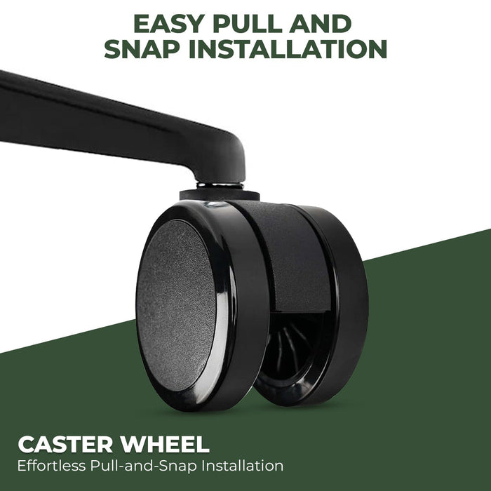 Office chair caster wheel for hardwood floors, black dual-wheel design, easy installation