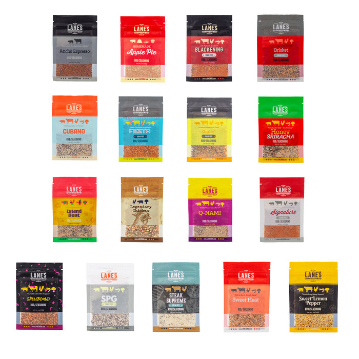 Grid of Lanes brand food packages on a white background