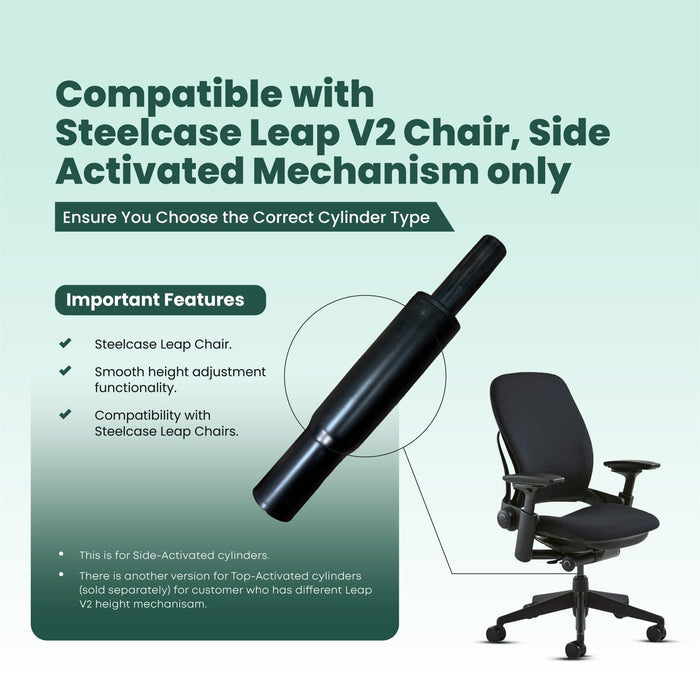 Side activated gas cylinder for Steelcase Leap V2 office chair, Office Logix Shop part