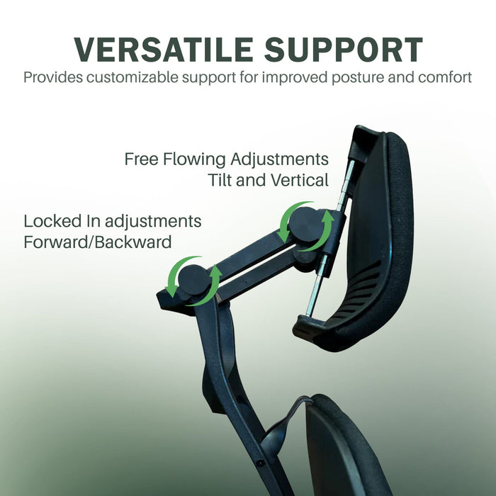 Steelcase Leap V2 headrest with adjustable tilt, vertical and forward/backward settings, close-up