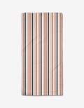 The Stripes For Days bar towel by Charlie Rowan Designs features vertical rust, gray, and white stripes on Geoweave fabric, shown flat on a white background.