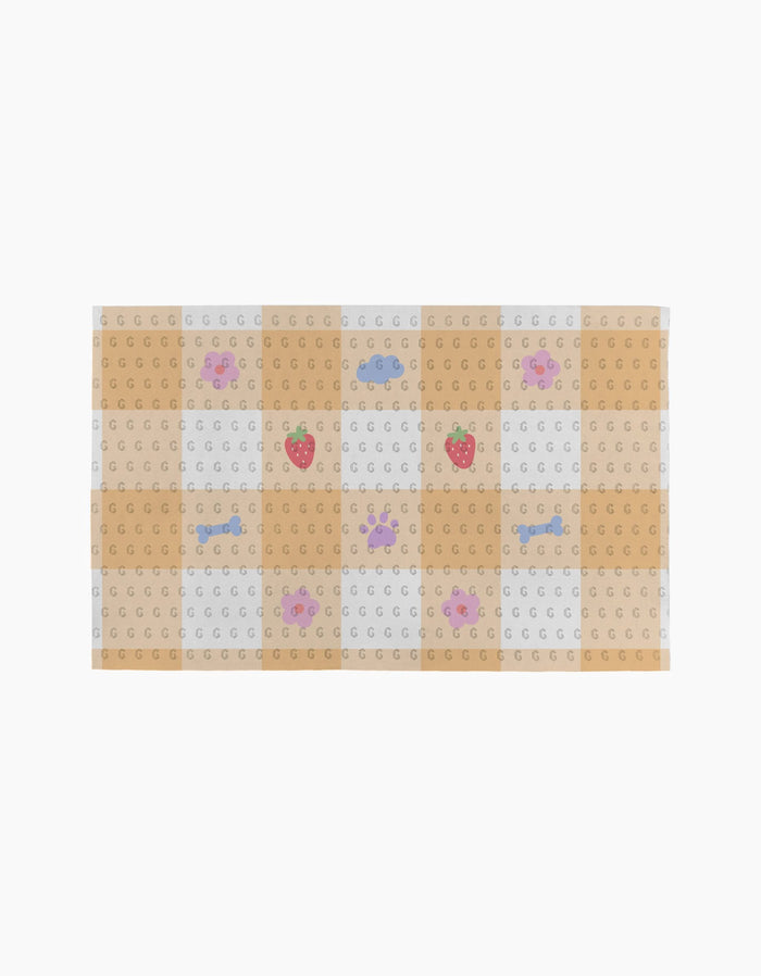 Summer Picnic Dreams by Letters By Shells is a rectangular sheet of adhesive bandages featuring a beige and white checkered pattern with cute hearts, clouds, strawberries, and animal designs—an adorable essential for everyday care.