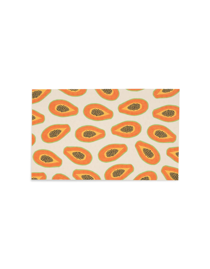 The GEOMETRY Sweet Summer Mix 2 is a reusable rectangular mat featuring a pattern of orange papaya halves with black seeds on a light background—an eco-friendly alternative to Not Paper Towels.