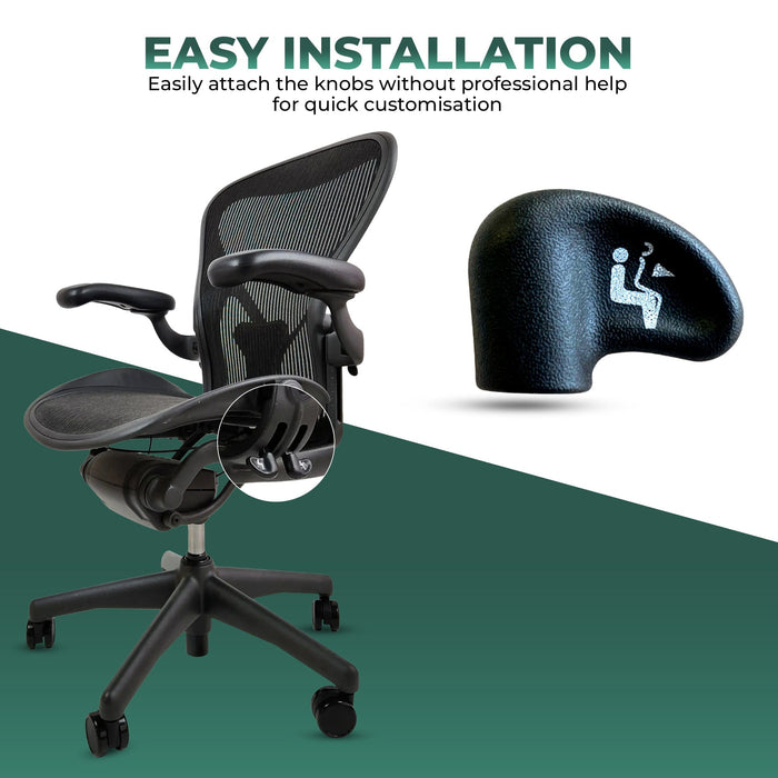 Herman Miller Aeron chair with close-up of tilt knob replacement parts, Office Logix Shop