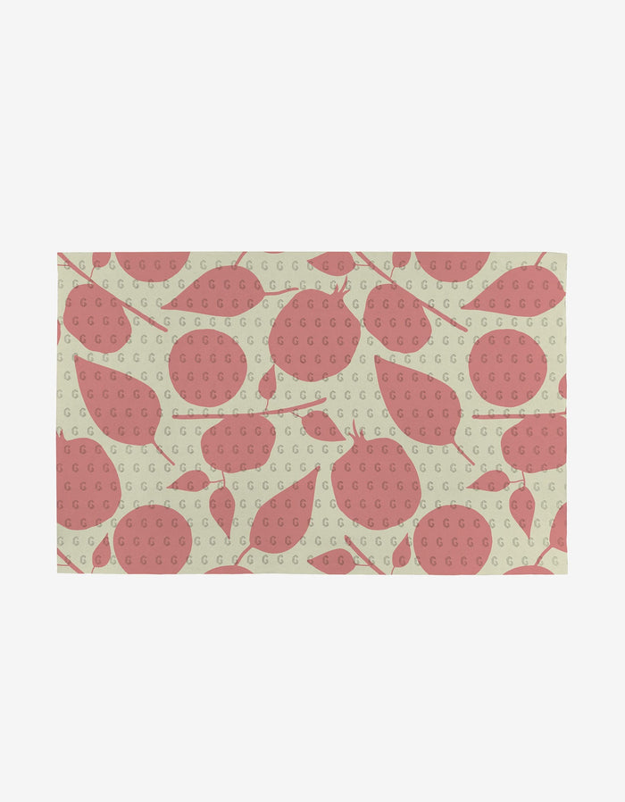 The Lizzie Clark Tropical Fruit rectangular cloth features large pink strawberries and leaves on a light beige background—an eco-friendly alternative to paper towels, perfect for sustainable living.