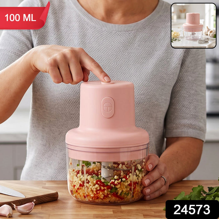 Usb Rechargeable Mini Garlic Chopper 100ml With Dual Blade And Clear Bowl (1 Pc)