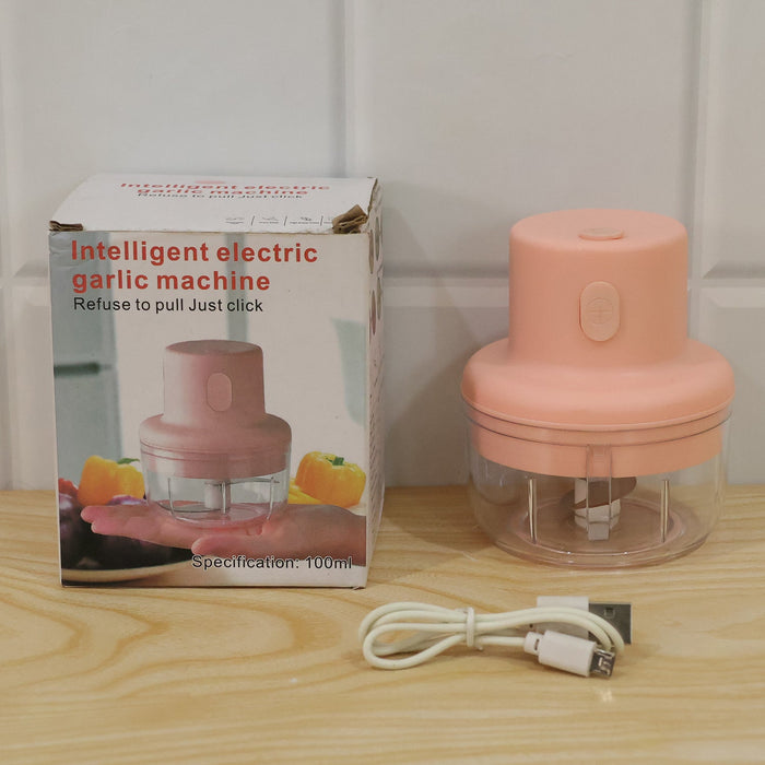 Usb Rechargeable Mini Garlic Chopper 100ml With Dual Blade And Clear Bowl (1 Pc)