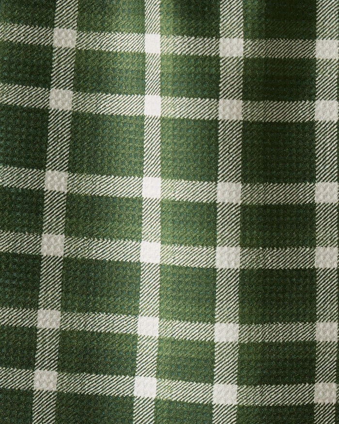 The Wicklow Green kitchen towel by Geometry features a green and white plaid with diagonal twill texture—ultra-absorbent and ideal for everyday use.