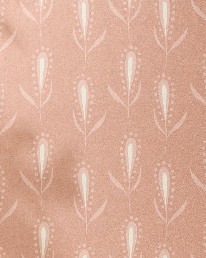 Wilds by Amita Nair features cream floral motifs with dots and leaves on muted pink. This soft, stylish pattern adds elegance and grip to your non-slip yoga towel, combining beauty and function for every practice.